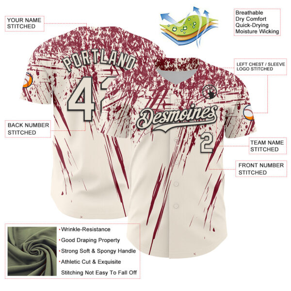 Custom Cream Crimson-Black Distressed Scratch Brush Stroke Authentic Baseball Jersey