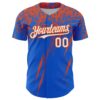 Custom Thunder Blue White-Orange Distressed Scratch Brush Stroke Authentic Baseball Jersey