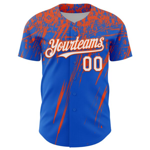 Custom Thunder Blue White-Orange Distressed Scratch Brush Stroke Authentic Baseball Jersey