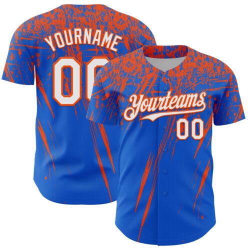 3DPattern13496 Custom Thunder Blue White-Orange Distressed Scratch Brush Stroke Authentic Baseball Jersey