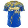 Custom Thunder Blue White-Yellow Distressed Scratch Brush Stroke Authentic Baseball Jersey