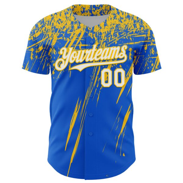 Custom Thunder Blue White-Yellow Distressed Scratch Brush Stroke Authentic Baseball Jersey