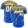 Custom Thunder Blue White-Yellow Distressed Scratch Brush Stroke Authentic Baseball Jersey