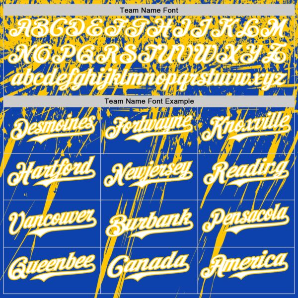 Custom Thunder Blue White-Yellow Distressed Scratch Brush Stroke Authentic Baseball Jersey