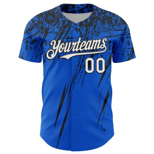 Custom Thunder Blue White-Black Distressed Scratch Brush Stroke Authentic Baseball Jersey
