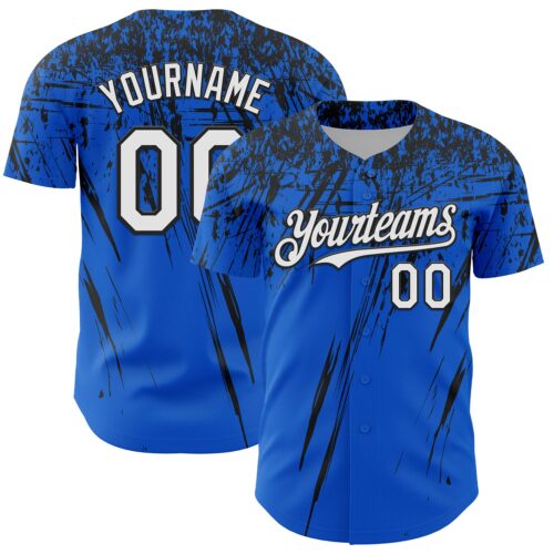 3DPattern13499 Custom Thunder Blue White-Black Distressed Scratch Brush Stroke Authentic Baseball Jersey