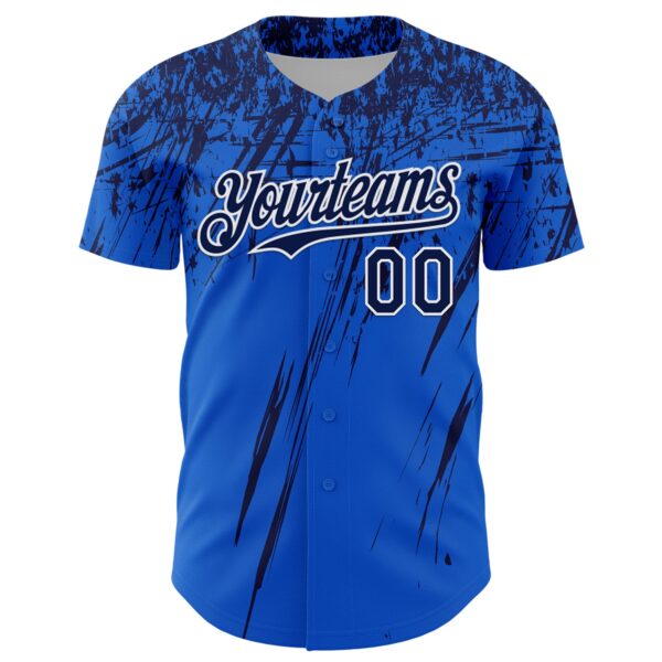 Custom Thunder Blue Navy-White Distressed Scratch Brush Stroke Authentic Baseball Jersey