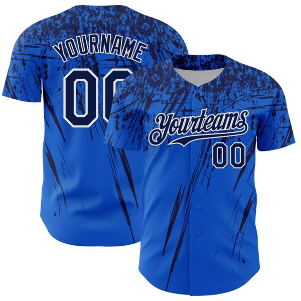 Custom Thunder Blue Navy-White Distressed Scratch Brush Stroke Authentic Baseball Jersey