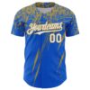 Custom Thunder Blue White-Old Gold Distressed Scratch Brush Stroke Authentic Baseball Jersey