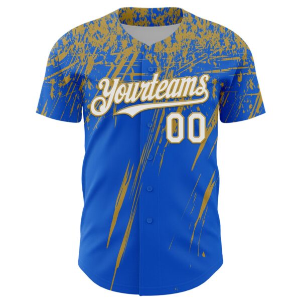 Custom Thunder Blue White-Old Gold Distressed Scratch Brush Stroke Authentic Baseball Jersey
