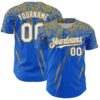 Custom Thunder Blue White-Old Gold Distressed Scratch Brush Stroke Authentic Baseball Jersey