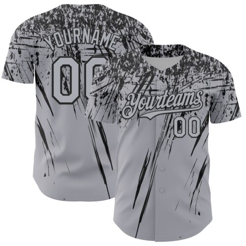 Custom Gray Black Distressed Scratch Brush Stroke Authentic Baseball Jersey