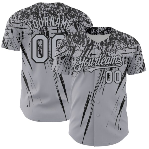 Custom Gray Black Distressed Scratch Brush Stroke Authentic Baseball Jersey
