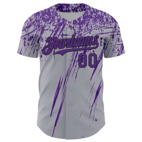 Custom Gray Purple-Black Distressed Scratch Brush Stroke Authentic Baseball Jersey