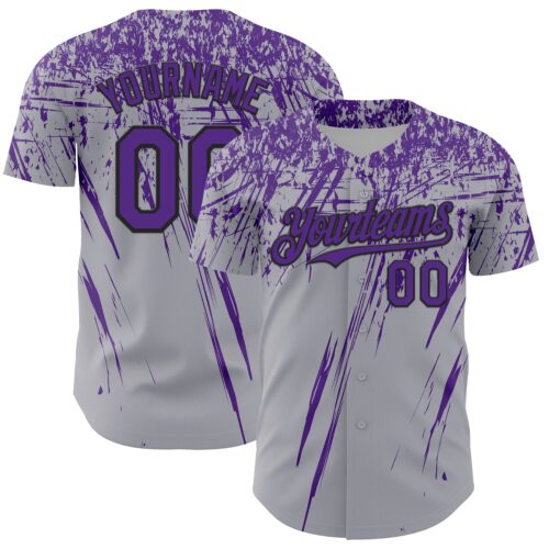 Custom Gray Purple-Black Distressed Scratch Brush Stroke Authentic Baseball Jersey