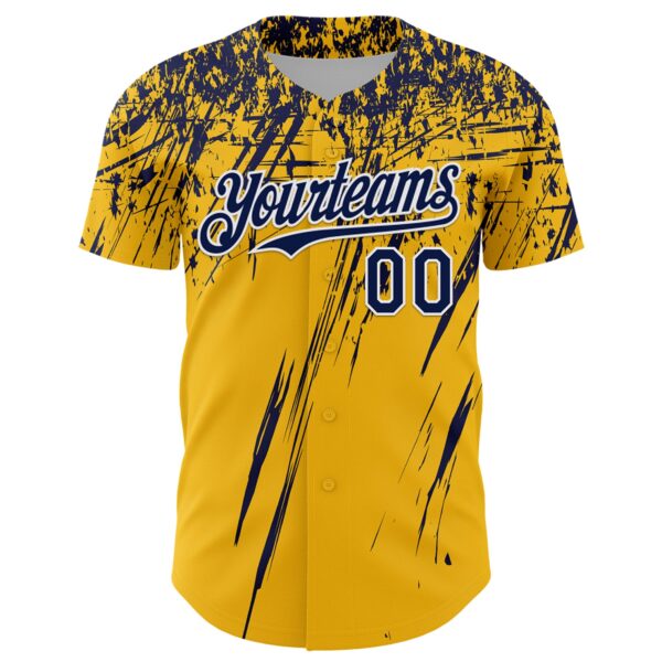 Custom Gold Navy-White Distressed Scratch Brush Stroke Authentic Baseball Jersey
