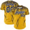 Custom Gold Navy-White Distressed Scratch Brush Stroke Authentic Baseball Jersey
