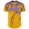 Custom Gold Purple-White Distressed Scratch Brush Stroke Authentic Baseball Jersey