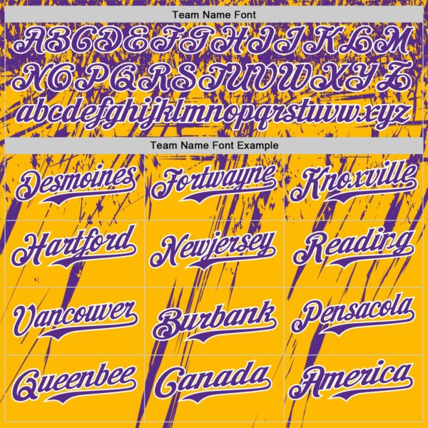 Custom Gold Purple-White Distressed Scratch Brush Stroke Authentic Baseball Jersey