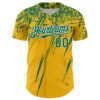 Custom Gold Kelly Green-White Distressed Scratch Brush Stroke Authentic Baseball Jersey