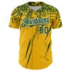 Custom Gold Green-White Distressed Scratch Brush Stroke Authentic Baseball Jersey