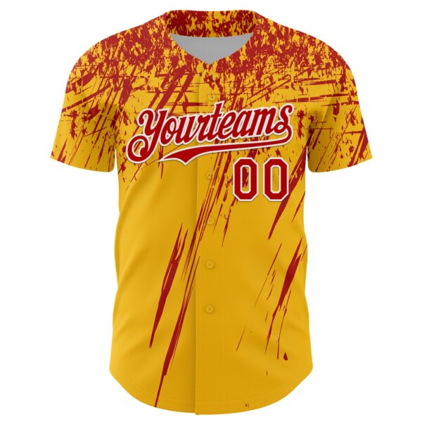 Custom Gold Red-White Distressed Scratch Brush Stroke Authentic Baseball Jersey