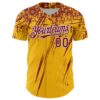 Custom Gold Crimson-White Distressed Scratch Brush Stroke Authentic Baseball Jersey