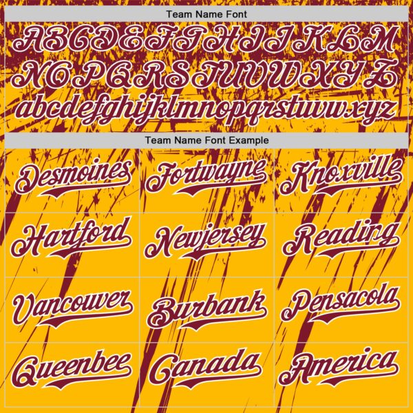 Custom Gold Crimson-White Distressed Scratch Brush Stroke Authentic Baseball Jersey