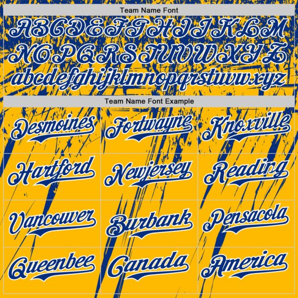 Custom Gold Royal-White Distressed Scratch Brush Stroke Authentic Baseball Jersey