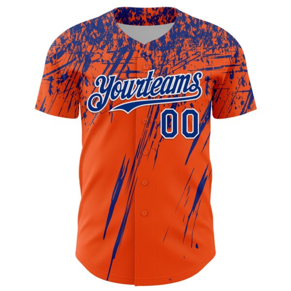 Custom Orange Royal-White Distressed Scratch Brush Stroke Authentic Baseball Jersey