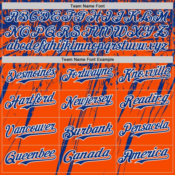 Custom Orange Royal-White Distressed Scratch Brush Stroke Authentic Baseball Jersey