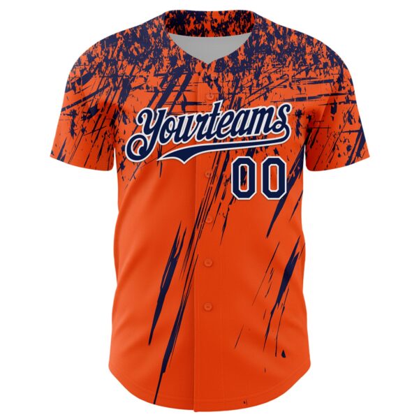 Custom Orange Navy-White Distressed Scratch Brush Stroke Authentic Baseball Jersey
