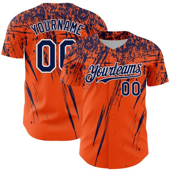 Custom Orange Navy-White Distressed Scratch Brush Stroke Authentic Baseball Jersey