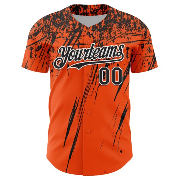 Custom Orange Black-White Distressed Scratch Brush Stroke Authentic Baseball Jersey