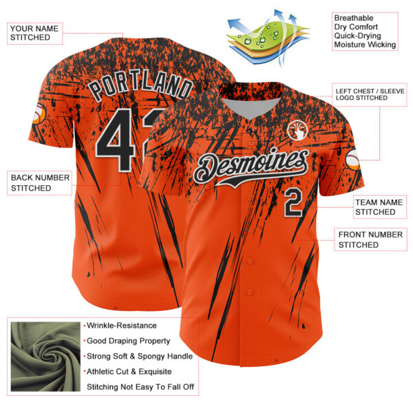 Custom Orange Black-White Distressed Scratch Brush Stroke Authentic Baseball Jersey