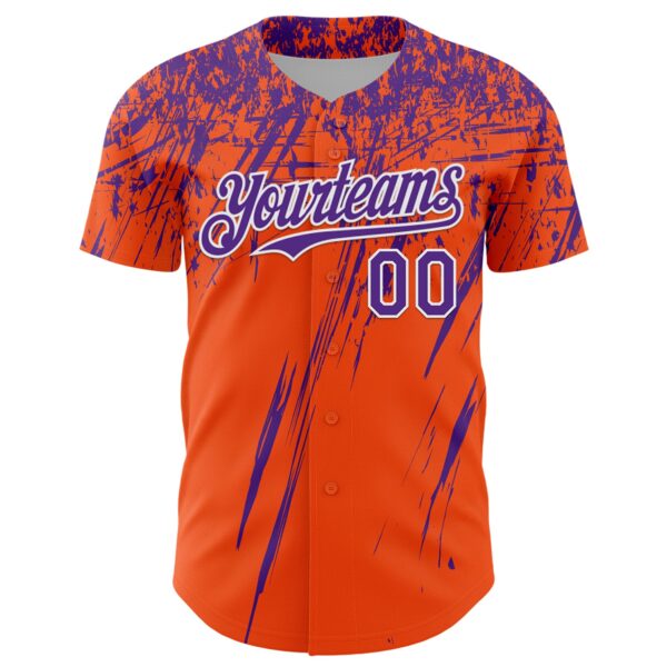 Custom Orange Purple-White Distressed Scratch Brush Stroke Authentic Baseball Jersey