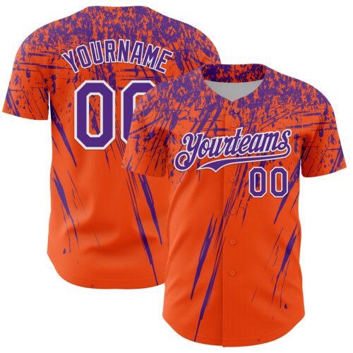 Custom Orange Purple-White Distressed Scratch Brush Stroke Authentic Baseball Jersey