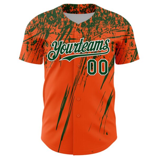 Custom Orange Green-White Distressed Scratch Brush Stroke Authentic Baseball Jersey