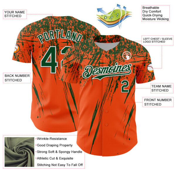 Custom Orange Green-White Distressed Scratch Brush Stroke Authentic Baseball Jersey