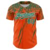 Custom Orange Kelly Green-White Distressed Scratch Brush Stroke Authentic Baseball Jersey