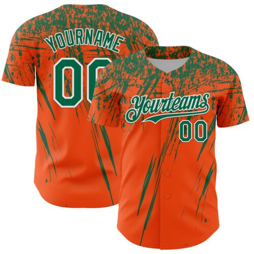Custom Orange Kelly Green-White Distressed Scratch Brush Stroke Authentic Baseball Jersey