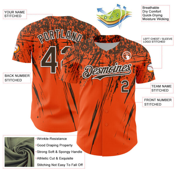Custom Orange Brown-White Distressed Scratch Brush Stroke Authentic Baseball Jersey