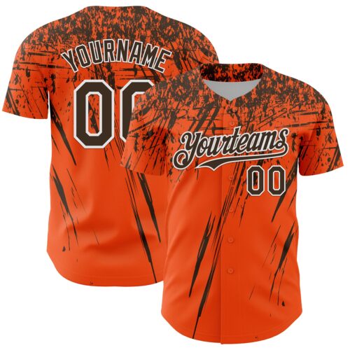 Custom Orange Brown-White Distressed Scratch Brush Stroke Authentic Baseball Jersey