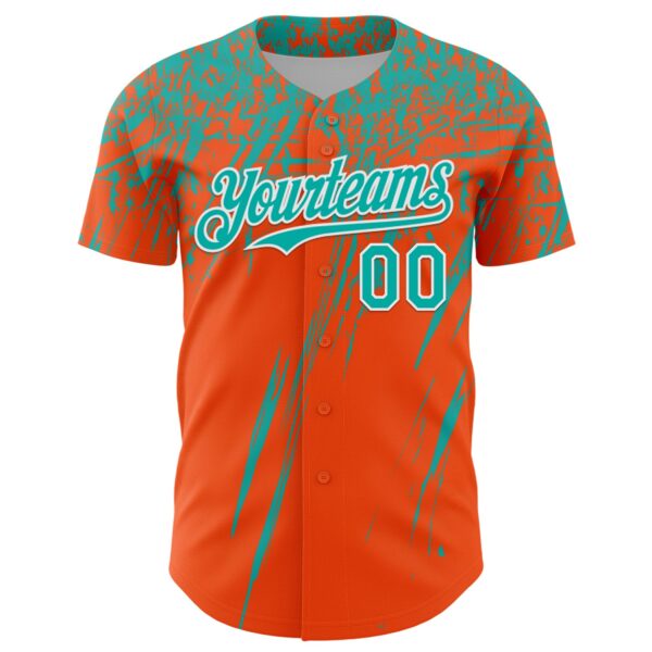 Custom Orange Aqua-White Distressed Scratch Brush Stroke Authentic Baseball Jersey