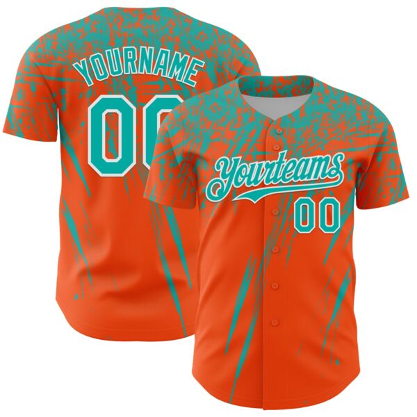 Custom Orange Aqua-White Distressed Scratch Brush Stroke Authentic Baseball Jersey
