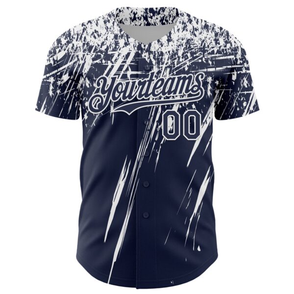 Custom Navy White Distressed Scratch Brush Stroke Authentic Baseball Jersey