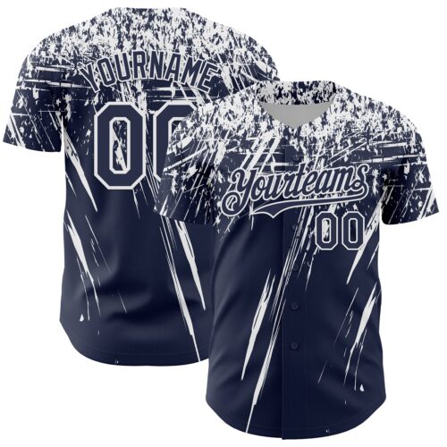Custom Navy White Distressed Scratch Brush Stroke Authentic Baseball Jersey