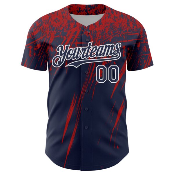 Custom Navy Red-White Distressed Scratch Brush Stroke Authentic Baseball Jersey