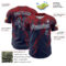 Custom Navy Red-White Distressed Scratch Brush Stroke Authentic Baseball Jersey
