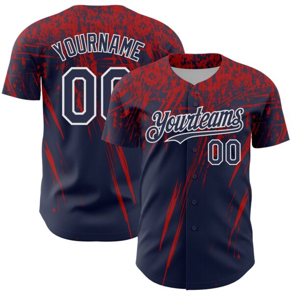 Custom Navy Red-White Distressed Scratch Brush Stroke Authentic Baseball Jersey
